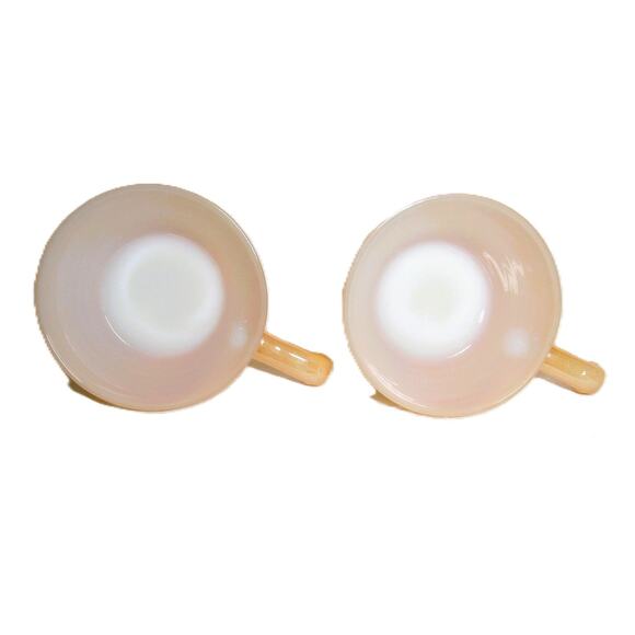 Fire King Peach Luster Ovenware Ribbed Handled Soup Bowls Set of 2 Vintage 1970s - Picture 3 of 5